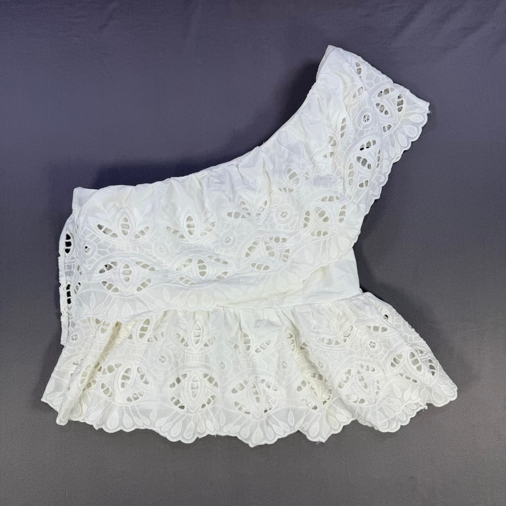 VICI Eyelet Lace One Shoulder Top Medium White Ruffle ‎ Summer Bridal FT382L - Picture 3 of 8